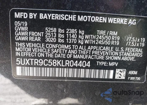 2019 BMW X3 xDrive30I z USA, uszkodzony, nr VIN 5UXTR9C58KLR04404